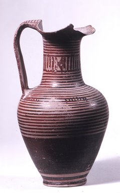 Proto-Corinthian. <em>Oinochoe</em>, 7th century B.C.E. Clay, slip, Height: 8 3/8 in. (21.2 cm). Brooklyn Museum, 05.1. Creative Commons-BY (Photo: Brooklyn Museum, CUR.05.1_view1.jpg)