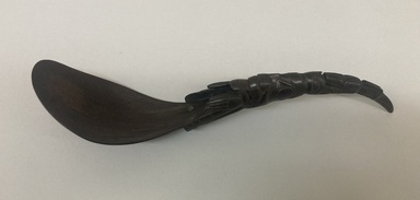 Haida. <em>Spoon with Carved Handle</em>, 19th century. Mountain goat horn, copper alloy rivets, 11 x 2 9/16 x 1 in.  (28 x 6.5 x 2.6 cm). Brooklyn Museum, Museum Expedition 1905, Museum Collection Fund, 05.304. Creative Commons-BY (Photo: Brooklyn Museum, CUR.05.304_overall.jpg)