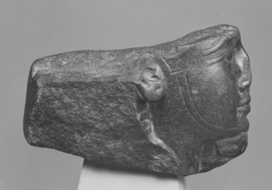 Egyptian. <em>Head of a Kushite Ruler</em>, ca. 670–653 B.C.E. Diorite, 3 3/8 x 2 3/4 x 5 5/8 in. (8.6 x 7 x 14.3 cm). Brooklyn Museum, Charles Edwin Wilbour Fund, 05.316. Creative Commons-BY (Photo: , CUR.05.316_NegA_print_bw.jpg)