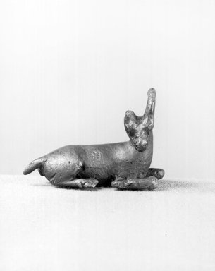  <em>Small Bronze Figure of a Seated Ibex, Cast Solid</em>, ca. 1539–1292 B.C.E. Bronze, 1 7/16 x 1 7/8 in. (3.7 x 4.8 cm). Brooklyn Museum, Charles Edwin Wilbour Fund, 05.340. Creative Commons-BY (Photo: Brooklyn Museum, CUR.05.340_NegA_print_bw.jpg)