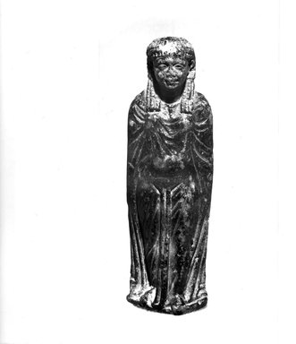  <em>Statuette of a Priestess of Isis in Greek Costume with Egyptian Headdress</em>, ca. 1st century C.E. Steatite, glaze, 3 7/16 x 1 1/16 in. (8.8 x 2.7 cm). Brooklyn Museum, Charles Edwin Wilbour Fund, 05.360. Creative Commons-BY (Photo: Brooklyn Museum, CUR.05.360_NegL_602_7A_print_bw.jpg)