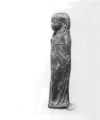  <em>Statuette of a Priestess of Isis in Greek Costume with Egyptian Headdress</em>, ca. 1st century C.E. Steatite, glaze, 3 7/16 x 1 1/16 in. (8.8 x 2.7 cm). Brooklyn Museum, Charles Edwin Wilbour Fund, 05.360. Creative Commons-BY (Photo: Brooklyn Museum, CUR.05.360_NegL_602_8A_print_bw.jpg)