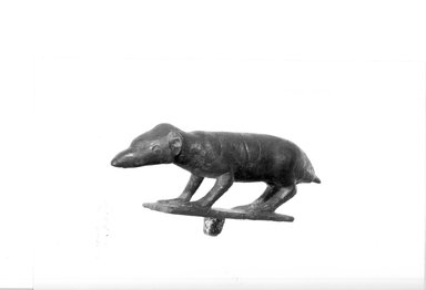  <em>Figure of a Shrew Mouse Standing on an Oblong Plinth</em>, 305-30 B.C.E. Bronze, 1 3/4 x 1 3/8 x 2 5/8 in. (4.4 x 3.5 x 6.6 cm). Brooklyn Museum, Charles Edwin Wilbour Fund, 05.368. Creative Commons-BY (Photo: Brooklyn Museum, CUR.05.368_NegA_print_bw.jpg)