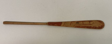 Haida. <em>Red and Black Painted Spoon for Soapberry Froth</em>, late 19th century. Wood, pigment, 14 7/8 x 1 7/16 x 3/8 in.  (37.8 x 3.7 x 1 cm). Brooklyn Museum, Museum Expedition 1905, Museum Collection Fund, 05.588.7334. Creative Commons-BY (Photo: Brooklyn Museum, CUR.05.588.7334.jpg)