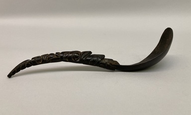 Haida. <em>Spoon (Slagwul) Depicting Tsemaos and Raven</em>, 19th century. Mountain goat horn, metal nails, 11 x 2 1/2 x 7/8in. (28 x 6.4 x 2.2cm). Brooklyn Museum, Museum Expedition 1905, Museum Collection Fund, 05.588.7421. Creative Commons-BY (Photo: Brooklyn Museum, CUR.05.588.7421_view01.jpg)