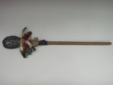Hupa. <em>Hafted Knife or Ceremonial Knife</em>. Obsidian stone, wood, feathers, wool and cotton cloth, cotton string, silk, resin, 3 1/4 × 1 × 27 1/8 in. (8.3 × 2.5 × 68.9 cm). Brooklyn Museum, Museum Expedition 1905, Museum Collection Fund, 05.588.7505. Creative Commons-BY (Photo: Brooklyn Museum, CUR.05.588.7505.jpg)