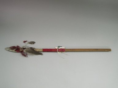 Hupa. <em>Hafted Knife</em>. Wood, cloth, feathers, stone, wire, 1 3/8 × 3/4 × 25 3/8 in. (3.5 × 1.9 × 64.5 cm). Brooklyn Museum, Museum Expedition 1905, Museum Collection Fund, 05.588.7506. Creative Commons-BY (Photo: Brooklyn Museum, CUR.05.588.7506.jpg)