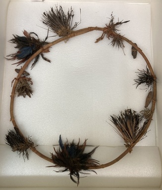Sam Tony (Northern Pomo). <em>Doctor's Hoop (Ko-o Da-ka)</em>, late 19th - early 20th century. Wood (poison oak), owl feathers, obsidian, cotton string, pigment, 26 × 23 × 2 in. (66 × 58.4 × 5.1 cm). Brooklyn Museum, Museum Expedition 1906, Museum Collection Fund, 06.331.8048. Creative Commons-BY (Photo: Brooklyn Museum, CUR.06.331.8048.jpg)