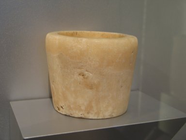  <em>Cylindrical Vessel or Stand for Offering Table</em>, ca. 2675–2170 B.C.E. Egyptian alabaster (calcite), 4 3/4 x Diam. 5 3/4 in. (12.1 x 14.6 cm). Brooklyn Museum, Charles Edwin Wilbour Fund, 07.447.28. Creative Commons-BY (Photo: Brooklyn Museum, CUR.07.447.28_erg2.jpg)