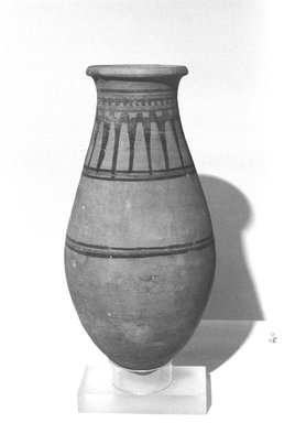  <em>Storage Vessel with Painted Decoration</em>, ca. 1479-1425 B.C.E. Clay, pigment, 14 9/16 x Diam. 7 1/16 in. (37 x 17.9 cm). Brooklyn Museum, Charles Edwin Wilbour Fund, 07.447.448. Creative Commons-BY (Photo: Brooklyn Museum, CUR.07.447.448_NegL1010_5_print_bw.jpg)