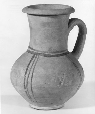  <em>Pitcher Imitating Cypriot and Western Asiatic Jug</em>, ca. 1479-1400 B.C.E. Clay, pigment, 6 x Diam. 4 5/16 in. (15.3 x 10.9 cm). Brooklyn Museum, Charles Edwin Wilbour Fund, 07.447.475. Creative Commons-BY (Photo: Brooklyn Museum, CUR.07.447.475_NegA_print_bw.jpg)