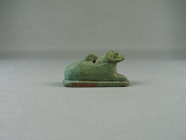  <em>Ram Amulet</em>. Faience, 13/16 x 9/16 x 1 9/16 in. (2.1 x 1.4 x 4 cm). Brooklyn Museum, Charles Edwin Wilbour Fund, 08.480.104. Creative Commons-BY (Photo: Brooklyn Museum, CUR.08.480.104_view2.jpg)