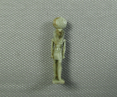  <em>Figure of Re-Horakhty</em>, 664–332 B.C.E. (probably). Faience, 1 7/16 x 5/16 x 1/2 in. (3.6 x 0.8 x 1.2 cm). Brooklyn Museum, Charles Edwin Wilbour Fund, 08.480.124. Creative Commons-BY (Photo: Brooklyn Museum, CUR.08.480.124_view1.jpg)