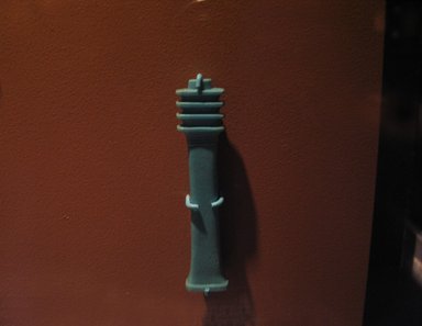  <em>Djed-Column Amulet</em>, 664-525 B.C.E. Faience, 3 3/4 x 13/16 x 1/2 in. (9.5 x 2.1 x 1.3 cm). Brooklyn Museum, Charles Edwin Wilbour Fund, 08.480.128. Creative Commons-BY (Photo: Brooklyn Museum, CUR.08.480.128_tlf.jpg)