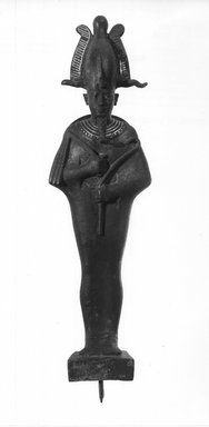  <em>Osiris</em>, 664-404 B.C.E. Bronze, gold leaf, 7 3/4 × 2 1/8 × 1 1/4 in. (19.7 × 5.4 × 3.2 cm). Brooklyn Museum, Charles Edwin Wilbour Fund, 08.480.27. Creative Commons-BY (Photo: Brooklyn Museum, CUR.08.480.27_NegD_print_bw.jpg)