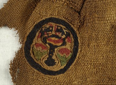 Coptic. <em>Fragment with 2 Roundels with Botanical and Animal Decoration</em>, 601-700 C.E. (probably). Flax, wool, Approximate dimensions: 9 x 8 1/2 in. (22.9 x 21.6 cm). Brooklyn Museum, Charles Edwin Wilbour Fund, 08.480.59. Creative Commons-BY (Photo: Brooklyn Museum (in collaboration with Index of Christian Art, Princeton University), CUR.08.480.59_detail01_ICA.jpg)