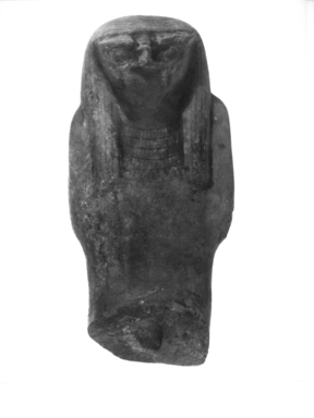  <em>Fragmentary Statuette of Qebehsenuef</em>. Stone, glaze, 6 1/4 x 2 9/16 in. (15.8 x 6.5 cm). Brooklyn Museum, Museum Collection Fund, 09.880. Creative Commons-BY (Photo: Brooklyn Museum, CUR.09.880_NegC_print_bw.jpg)