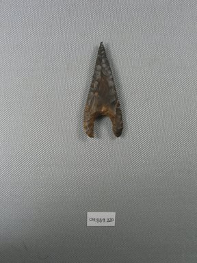  <em>Arrowhead or Spearhead</em>, ca. 3800-3500 B.C.E. Flint, 1 x 5/16 x 2 11/16 in. (2.6 x 0.8 x 6.9 cm). Brooklyn Museum, Charles Edwin Wilbour Fund, 09.889.220. Creative Commons-BY (Photo: Brooklyn Museum, CUR.09.889.220_overall.jpg)