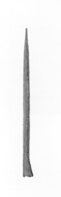  <em>Flat Axe</em>, ca. 3100-2675 B.C.E. Copper, 4 5/16 x 3/16 x 4 15/16 in. (11 x 0.4 x 12.5 cm). Brooklyn Museum, Charles Edwin Wilbour Fund, 09.889.330. Creative Commons-BY (Photo: Brooklyn Museum, CUR.09.889.330_NegB_print_bw.jpg)