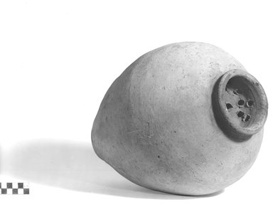  <em>Ovoid Shaped Strainer</em>. Terracotta, pigment, Height: 13 5/8 in. (34.6 cm). Brooklyn Museum, Charles Edwin Wilbour Fund, 09.889.649. Creative Commons-BY (Photo: Brooklyn Museum, CUR.09.889.649_NegA_print_bw.jpg)