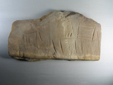  <em>Slab with Incised Decoration</em>, ca. 4400-3100 B.C.E. Sandstone, 8 11/16 x 1 1/2 x 15 9/16 in. (22 x 3.8 x 39.5 cm). Brooklyn Museum, Charles Edwin Wilbour Fund, 09.889.810. Creative Commons-BY (Photo: Brooklyn Museum, CUR.09.889.810_view02.jpg)