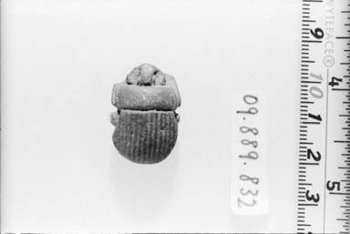  <em>Scarab</em>, 664–30 B.C.E. Faience, 1/2 x 11/16 x 1 in. (1.2 x 1.8 x 2.5 cm). Brooklyn Museum, Charles Edwin Wilbour Fund, 09.889.832. Creative Commons-BY (Photo: , CUR.09.889.832_NegA_print_bw.jpg)