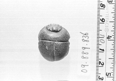  <em>Ovoid Shaped Scarab</em>, ca. 945-712 B.C.E., or later. Stone, 5/8 x 13/16 x 1 1/16 in. (1.6 x 2.1 x 2.7 cm). Brooklyn Museum, Charles Edwin Wilbour Fund, 09.889.836. Creative Commons-BY (Photo: Brooklyn Museum, CUR.09.889.836_negA_bw.jpg)