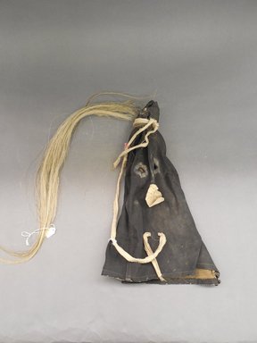 Ka'waika (Laguna Pueblo). <em>Dance Hood</em>, late 19th-early 20th century. Fabric, paint, hair, length: 14 in. (35.6 cm). Brooklyn Museum, Purchased with funds given by Herman Stutzer, 10.229.3a-b. Creative Commons-BY (Photo: Brooklyn Museum, CUR.10.229.3a-b_view1.jpg)