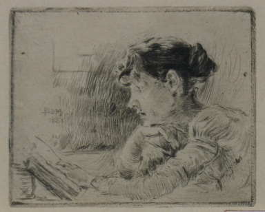 Robert Frederick Blum (American, 1857–1903). <em>Girl Reading</em>, 1883. Drypoint on cream-colored Japan paper, sheet: 10 3/8 x 13 7/8 in. (26.4 x 35.2 cm). Brooklyn Museum, Gift of the Cincinnati Museum Association, 11.580 (Photo: Brooklyn Museum, CUR.11.580.jpg)