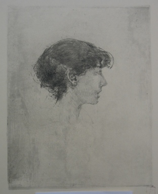 Robert Frederick Blum (American, 1857–1903). <em>Profile Turned to the Right</em>, n.d. Etching on cream colored wove paper, sheet: 19 x 13 in. (48.3 x 33 cm). Brooklyn Museum, Gift of the Cincinnati Museum Association, 11.586 (Photo: Brooklyn Museum, CUR.11.586.jpg)