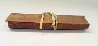 Osage. <em>Feather Box [with lid]</em>, late 19th-early 20th century. Box elder wood, leather, 1 15/16 x 4 1/4 x 17 1/2 in.  (5.0 x 10.8 x 44.5 cm). Brooklyn Museum, Museum Expedition 1911, Museum Collection Fund, 11.694.8980. Creative Commons-BY (Photo: Brooklyn Museum, CUR.11.694.8980_view1.jpg)