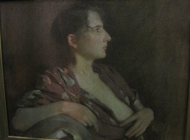 Samuel Isham (American, 1855-1914). <em>The Lilac Kimono</em>, ca. 1895-1900. Oil on canvas, 23 11/16 x 37 x 28 7/8 in. (60.2 x 94 x 73.4 cm). Brooklyn Museum, Gift of the Estate of Samuel Isham, 14.572 (Photo: Brooklyn Museum, CUR.14.572.jpg)