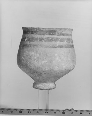  <em>Jar</em>, ca. 1539-1292 B.C.E. Clay, pigment, 2 11/16 × 2 1/4 in. (6.8 × 5.7 cm). Brooklyn Museum, Gift of the Egypt Exploration Fund, 14.634. Creative Commons-BY (Photo: Brooklyn Museum, CUR.14.634_NegA_print_bw.jpg)