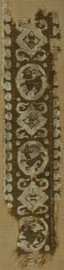 Coptic. <em>Band Fragment with Animal and Geometric Decoration</em>, 8th century C.E. Flax, wool, 14 1/2 x 3 1/8 in. (36.8 x 7.9 cm). Brooklyn Museum, Gift of the Egypt Exploration Fund, 15.428. Creative Commons-BY (Photo: Brooklyn Museum (in collaboration with Index of Christian Art, Princeton University), CUR.15.428_ICA.jpg)