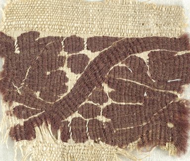 Coptic. <em>Band Fragment with Botanical Decoration</em>, 5th century C.E. Flax, wool, 3 1/4 x 3 in. (8.3 x 7.6 cm). Brooklyn Museum, Gift of the Egypt Exploration Fund, 15.433. Creative Commons-BY (Photo: Brooklyn Museum (in collaboration with Index of Christian Art, Princeton University), CUR.15.433_ICA.jpg)