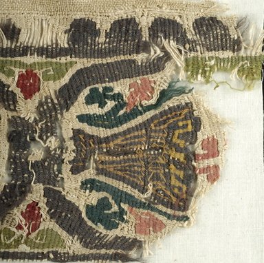 Coptic. <em>2 Band Fragments with Animal and Potted Botanical Decorations</em>, 5th-6th century C.E. Flax, wool, 15.434a: 4 1/4 x 7 7/8 in. (10.8 x 20 cm). Brooklyn Museum, Gift of the Egypt Exploration Fund, 15.434a-b. Creative Commons-BY (Photo: Brooklyn Museum (in collaboration with Index of Christian Art, Princeton University), CUR.15.434A_detail02_ICA.jpg)