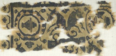 Coptic. <em>Square Fragment with Animal and Potted  Botanical Decorations</em>, 5th-6th century C.E. Wool, 9 x 4 in. (22.9 x 10.2 cm). Brooklyn Museum, Gift of the Egypt Exploration Fund, 15.435. Creative Commons-BY (Photo: Brooklyn Museum (in collaboration with Index of Christian Art, Princeton University), CUR.15.435_ICA.jpg)