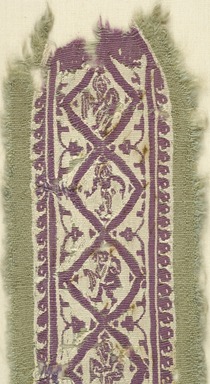 Coptic. <em>Band Fragment with Human and Botanical Decorations</em>, 8th-9th century C.E. Flax, wool, 12 3/4 x 4 in. (32.4 x 10.2 cm). Brooklyn Museum, Gift of the Egypt Exploration Fund, 15.443. Creative Commons-BY (Photo: Brooklyn Museum (in collaboration with Index of Christian Art, Princeton University), CUR.15.443_detail03_ICA.jpg)