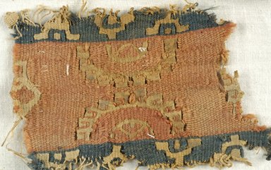 Coptic. <em>Band Fragment with Medallion and Botanical Decoration</em>, 5th-6th century C.E. Flax, wool, 2 9/16 x 3 3/4 in. (6.5 x 9.5 cm). Brooklyn Museum, Gift of the Egypt Exploration Fund, 15.450b. Creative Commons-BY (Photo: Brooklyn Museum (in collaboration with Index of Christian Art, Princeton University), CUR.15.450B_ICA.jpg)