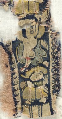 Coptic. <em>Fragment with Figural Decorations</em>, 6th century C.E. Linen, wool, 1 3/4 x 3 3/8 in. (4.5 x 8.5 cm). Brooklyn Museum, Gift of the Egypt Exploration Fund, 15.458. Creative Commons-BY (Photo: Brooklyn Museum (in collaboration with Index of Christian Art, Princeton University), CUR.15.458_ICA.jpg)