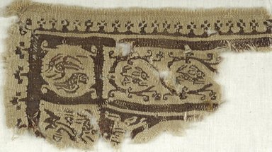 Coptic. <em>Fragment with Animal and Botanical Decorations</em>, 5th-6th century C.E. Linen, wool, 4 x 6 1/2 in. (10.2 x 16.5 cm). Brooklyn Museum, Gift of the Egypt Exploration Fund, 15.461. Creative Commons-BY (Photo: Brooklyn Museum (in collaboration with Index of Christian Art, Princeton University), CUR.15.461_ICA.jpg)