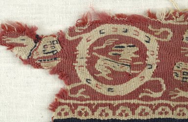Coptic. <em>Band Fragment with Figural and Animal Decorations</em>, 5th-6th century C.E. Wool, 3 9/16 x 5 7/8 in. (9 x 15 cm). Brooklyn Museum, Gift of the Egypt Exploration Fund, 15.465. Creative Commons-BY (Photo: Brooklyn Museum (in collaboration with Index of Christian Art, Princeton University), CUR.15.465_detail01_ICA.jpg)