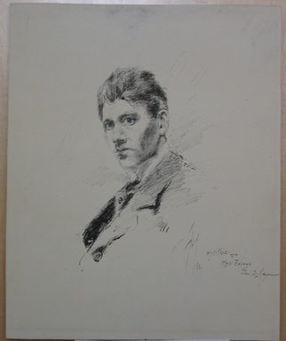 Robert Frederick Blum (American, 1857-1903). <em>Pen Portrait of Blum by Himself</em>, 1880. Pen and ink on paperboard, Sheet: 11 x 8 15/16 in. (27.9 x 22.7 cm). Brooklyn Museum, Gift of Marie Shields Myer, 15.516 (Photo: Brooklyn Museum, CUR.15.516_recto.jpg)