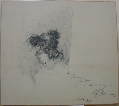 Robert Frederick Blum (American, 1857–1903). <em>Model</em>, 1879. Pen and ink on paper, Sheet: 9 1/16 x 10 in. (23 x 25.4 cm). Brooklyn Museum, Gift of Marie Shields Myer, 15.517 (Photo: Brooklyn Museum, CUR.15.517.jpg)