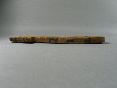  <em>Upper Part of Sistrum</em>. Wood, pigment, 7 3/4 x 2 5/8 x 1 in. (19.7 x 6.7 x 2.5 cm). Brooklyn Museum, Gift of Evangeline Wilbour Blashfield, Theodora Wilbour, and Victor Wilbour honoring the wishes of their mother, Charlotte Beebe Wilbour, as a memorial to their father, Charles Edwin Wilbour, 16.143. Creative Commons-BY (Photo: Brooklyn Museum, CUR.16.143_side1.jpg)