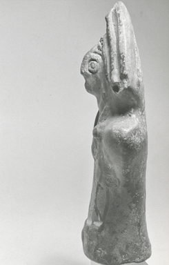 Coptic. <em>Figurine of a Female</em>, 6th-7th century C.E. Terracotta, pigment, 5 11/16 x 3 1/16 x 1 5/16 in. (14.5 x 7.7 x 3.4 cm). Brooklyn Museum, Gift of Evangeline Wilbour Blashfield, Theodora Wilbour, and Victor Wilbour honoring the wishes of their mother, Charlotte Beebe Wilbour, as a memorial to their father, Charles Edwin Wilbour, 16.161. Creative Commons-BY (Photo: Brooklyn Museum, CUR.16.161_NegG_print_bw.jpg)