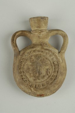 Coptic. <em>Pilgrim Flask</em>, 5th-7th century C.E. Terracotta, 4 5/16 x 2 15/16 in. (11 x 7.5 cm). Brooklyn Museum, Gift of Evangeline Wilbour Blashfield, Theodora Wilbour, and Victor Wilbour honoring the wishes of their mother, Charlotte Beebe Wilbour, as a memorial to their father, Charles Edwin Wilbour, 16.163. Creative Commons-BY (Photo: Brooklyn Museum (in collaboration with Index of Christian Art, Princeton University), CUR.16.163_view1_ICA.jpg)