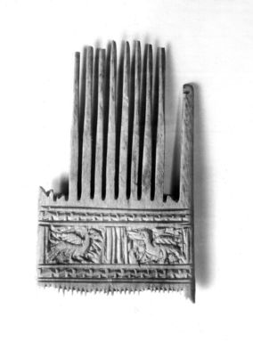 Coptic. <em>Double Comb</em>, 5th century C.E. Ivory, 3 7/16 × 2 3/16 in. (8.8 × 5.5 cm). Brooklyn Museum, Gift of Evangeline Wilbour Blashfield, Theodora Wilbour, and Victor Wilbour honoring the wishes of their mother, Charlotte Beebe Wilbour, as a memorial to their father, Charles Edwin Wilbour, 16.168. Creative Commons-BY (Photo: Brooklyn Museum, CUR.16.168_NegB_print_bw.jpg)