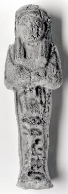  <em>Ushabti of Tay-heret</em>, ca. 1075-945 B.C.E. Faience, 4 3/16 x 1 3/8 in. (10.7 x 3.5 cm). Brooklyn Museum, Gift of Evangeline Wilbour Blashfield, Theodora Wilbour, and Victor Wilbour honoring the wishes of their mother, Charlotte Beebe Wilbour, as a memorial to their father, Charles Edwin Wilbour, 16.175. Creative Commons-BY (Photo: Brooklyn Museum, CUR.16.175_NegA_print_bw.jpg)