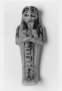  <em>Shabty of Maatkare</em>, ca. 1075-945 B.C.E. Faience, 4 5/16 × 1 5/8 in. (11 × 4.2 cm). Brooklyn Museum, Gift of Evangeline Wilbour Blashfield, Theodora Wilbour, and Victor Wilbour honoring the wishes of their mother, Charlotte Beebe Wilbour, as a memorial to their father, Charles Edwin Wilbour, 16.177. Creative Commons-BY (Photo: Brooklyn Museum, CUR.16.177_negA_bw.jpg)